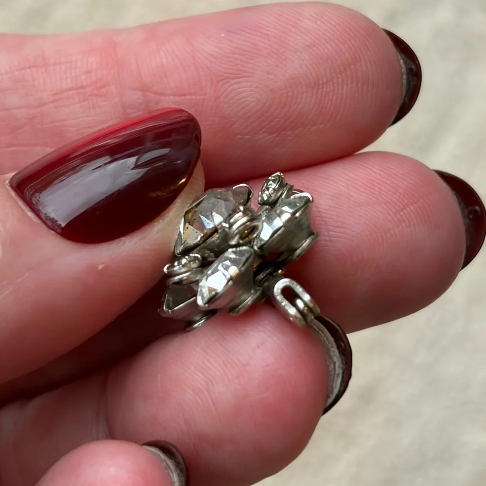 Vintage Silver Crystal Flower Brooch